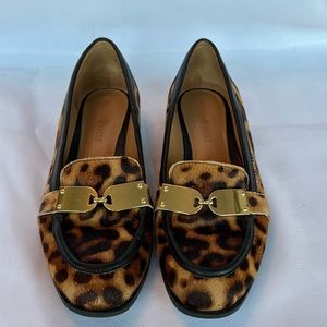 Nine West leopard loafers with gold hardware